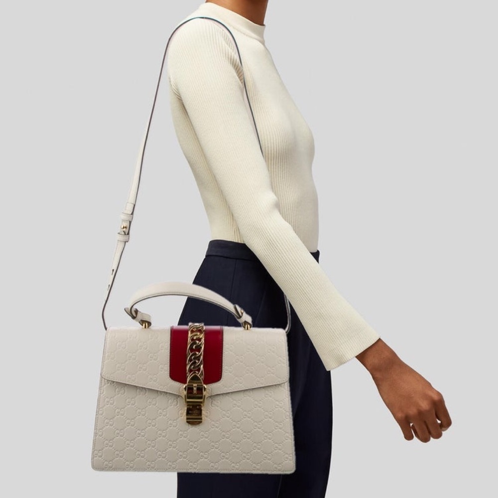 Gucci MM White and Red Leather Handbag